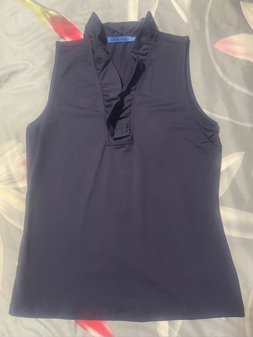 Sleeveless Ruffle V-Neck Top in Navy
